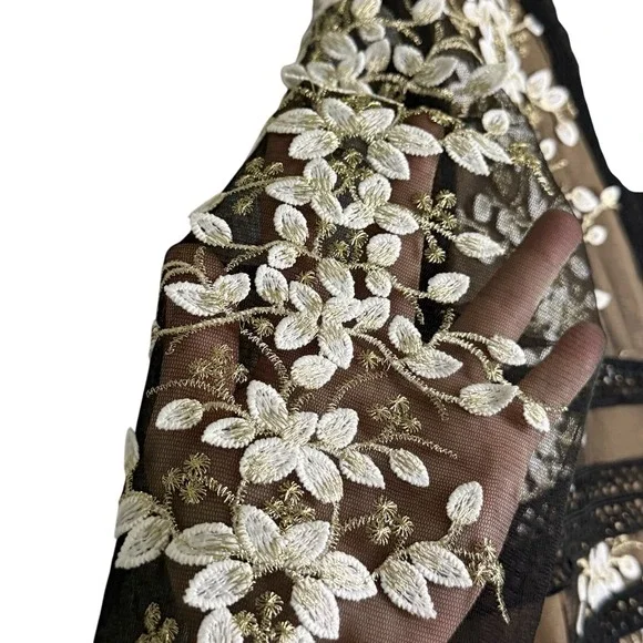 Shiran Fushi Floral Lace Black White Long Sleeve Midi Party Cocktail Dress L/XL - Picture 4 of 11